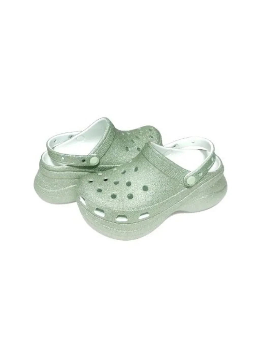 CROCS Classic Bae Glitter Slip On Platform Clogs Womens Size 7 Sandals Mint Tint